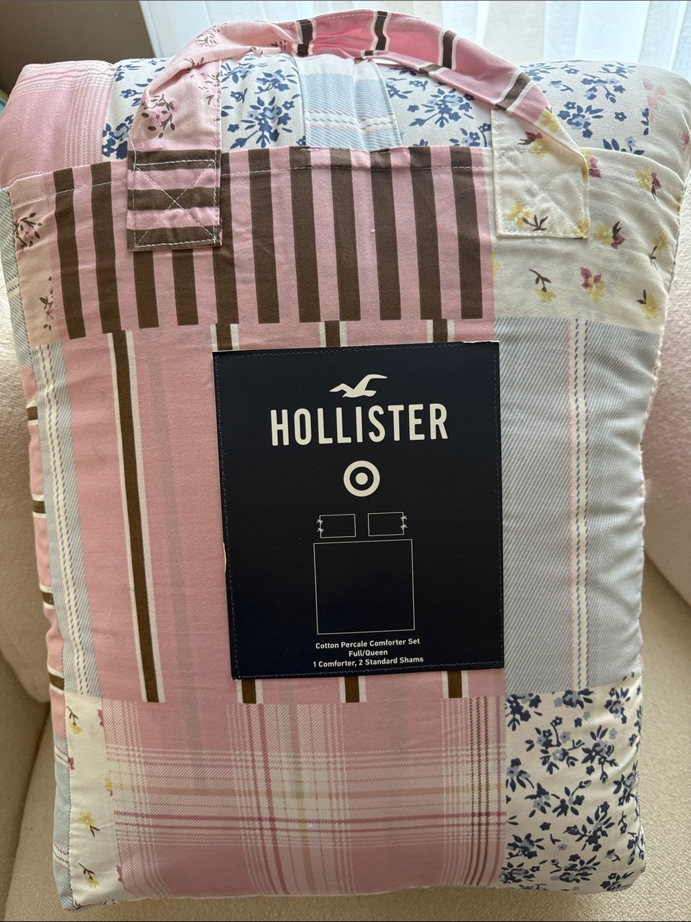 Hollister Pink Patchwork Cotton Percale Comforter Set with Brown Accents